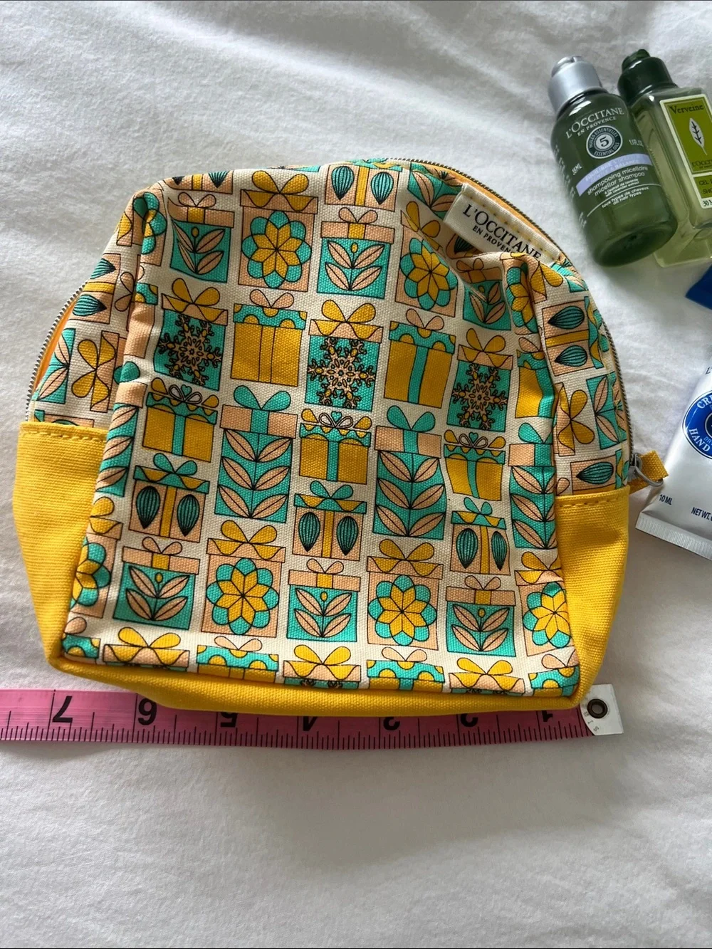 L'Occitane Yellow Floral Cosmetic Pouch with Hand Creams